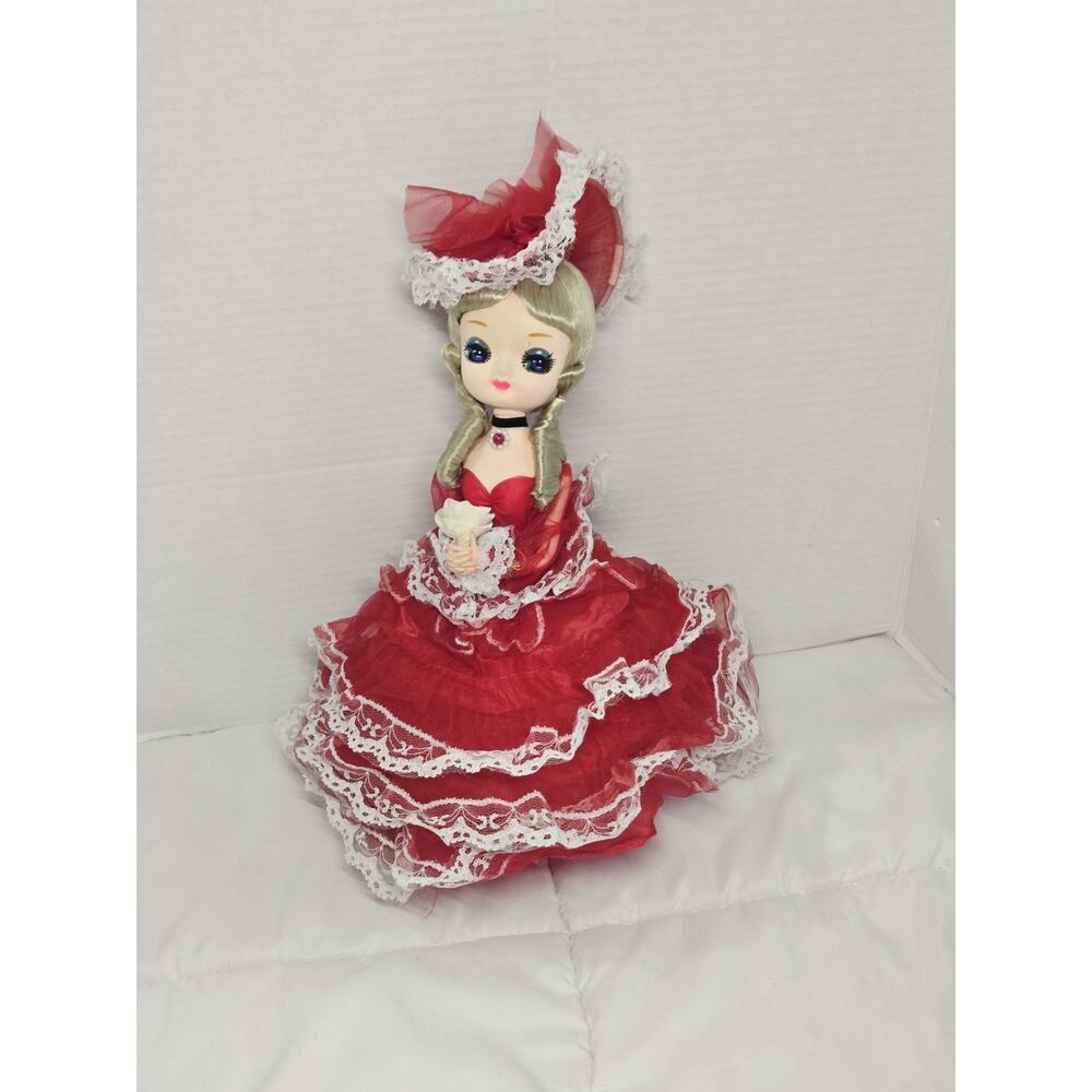 Vintage 1977 Bradley Big Blue Eyes Jina Doll Red Dress Retro Decor Burleska